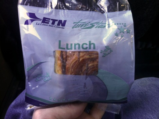 Lunch on ETN Bus. Or is it a cinnamon roll?