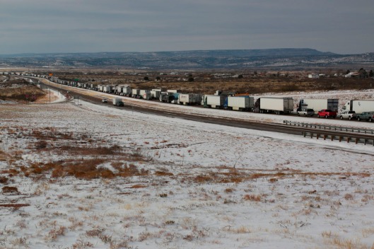 The Truck Traffic Jam Within an Hour of Closure